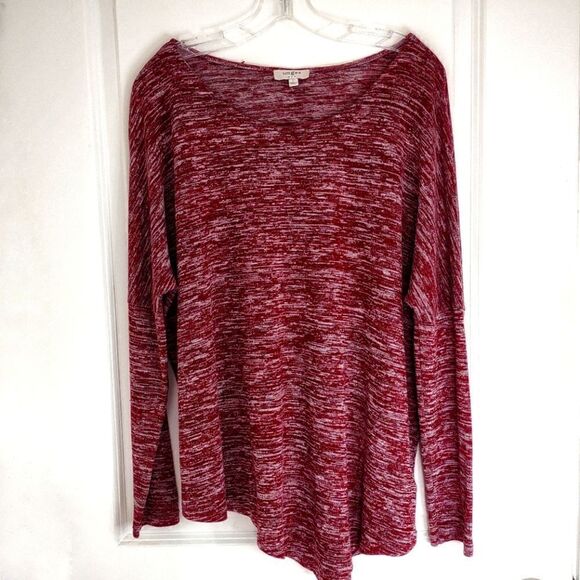 UMGEE Assymetrical Hem L Sweater Maroon White Cotton Blend LS - Picture 1 of 4